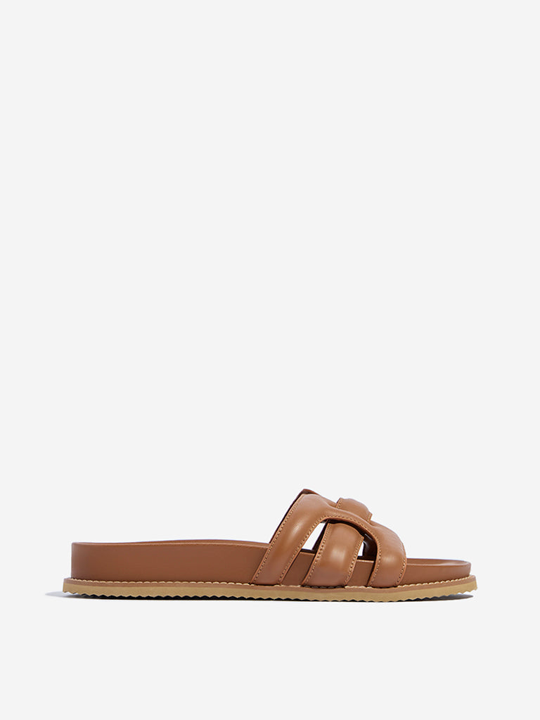 LUNA BLU Tan Multi-Strap Slides