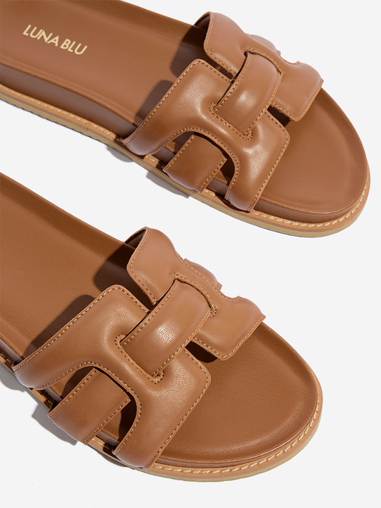 LUNA BLU Tan Multi-Strap Slides - Image 3