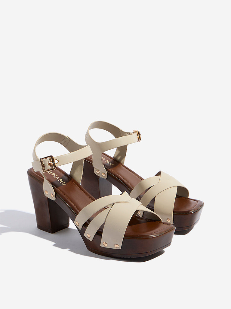 LUNA BLU Ivory Criss-Cross Detailed Heel Sandals - Image 2