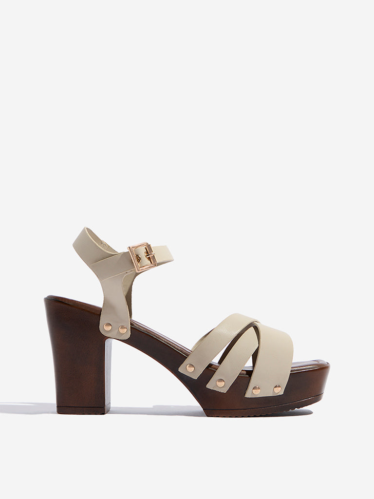 LUNA BLU Ivory Criss-Cross Detailed Heel Sandals