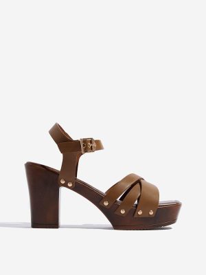 LUNA BLU Tan Criss-Cross Detailed Heel Sandals