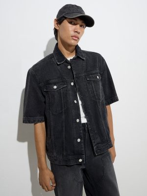 Nuon Charcoal Relaxed-Fit Denim Jacket