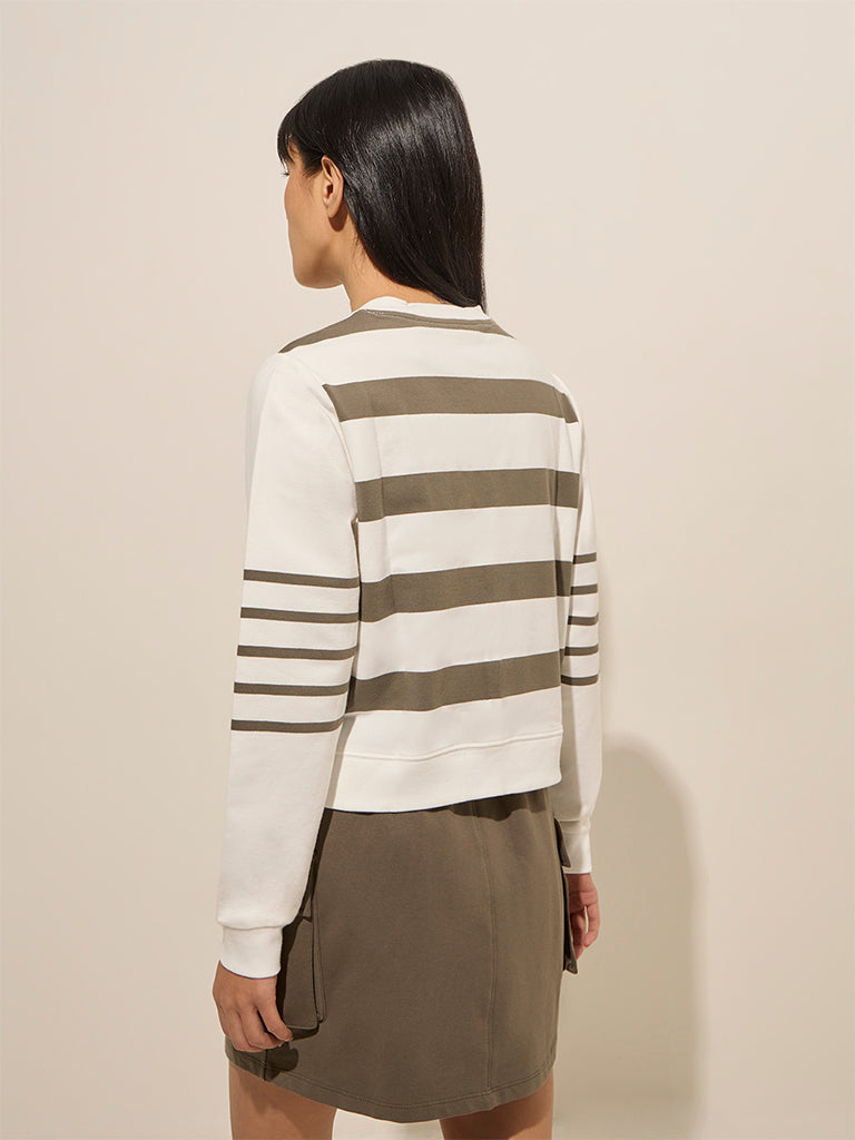 Studiofit Olive Striped Cotton-Blend T-Shirt - Image 4