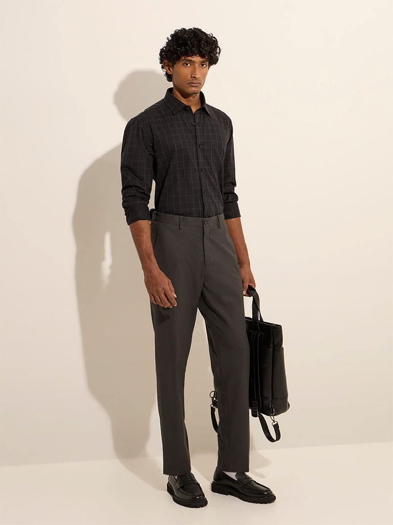 WES Formals Black Checkered Slim-Fit Cotton Shirt - Image 3
