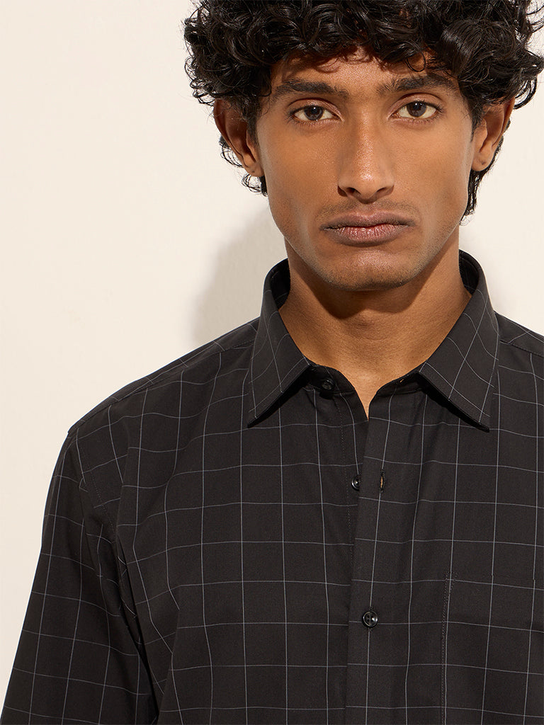 WES Formals Black Checkered Slim-Fit Cotton Shirt - Image 2