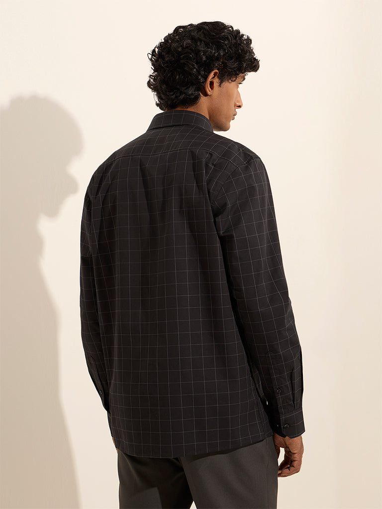 WES Formals Black Checkered Slim-Fit Cotton Shirt - Image 4