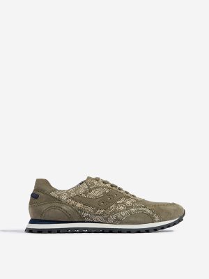 SOLEPLAY Olive Paisley Design Lace-Up Sneakers