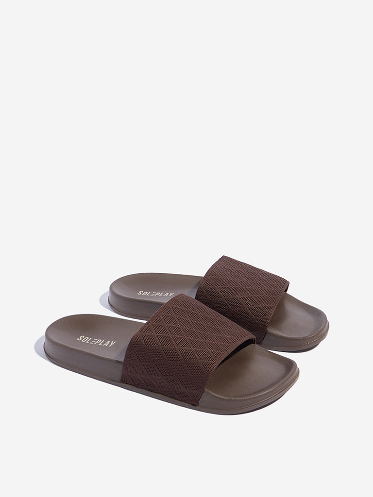 SOLEPLAY Dark Brown Knit-Textured Slides - Image 2