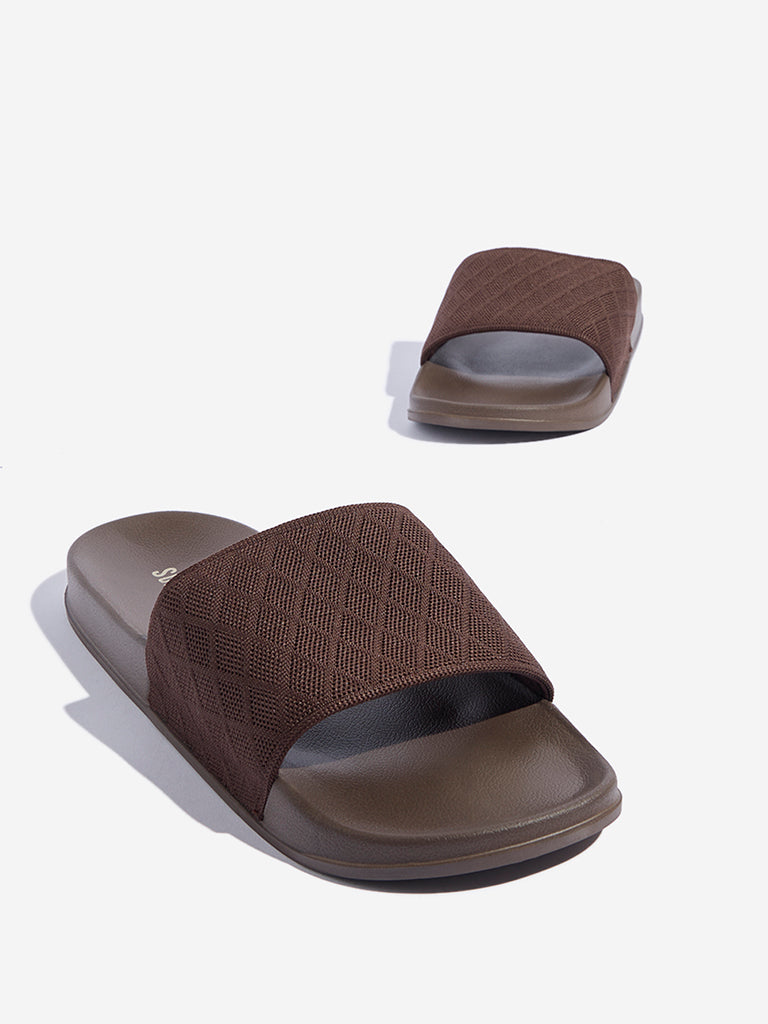 SOLEPLAY Dark Brown Knit-Textured Slides - Image 3