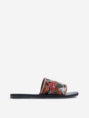LUNA BLU Black Embroidered Slides