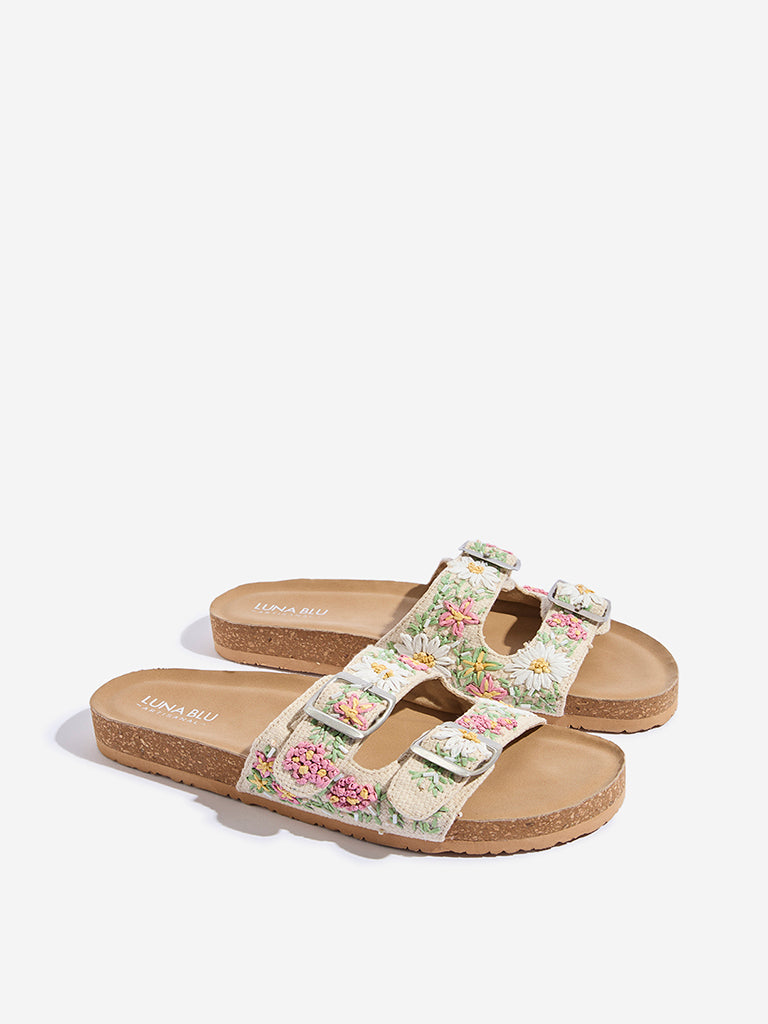 LUNA BLU Multicolour Floral Embroidered Slip-On Sandals - Image 2