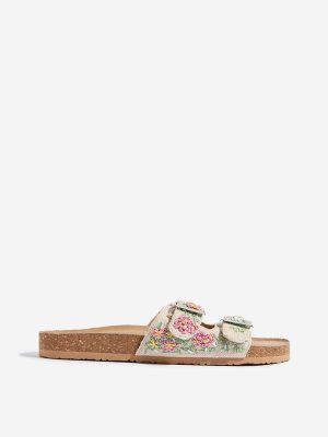 LUNA BLU Multicolour Floral Embroidered Slip-On Sandals