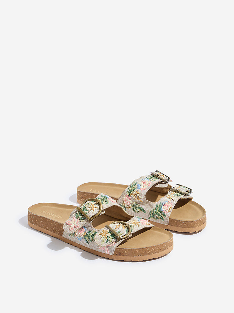 LUNA BLU Beige Floral Embroidered Sandals - Image 2