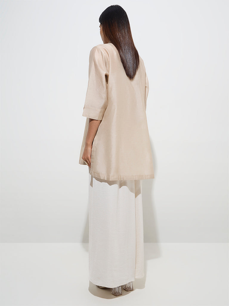 Vark Beige Floral Embellished Cotton-Blend Kurti with Inner - Image 4