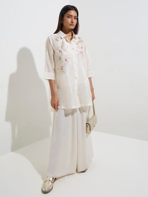 Vark Off-White Floral Embellished High-Low Kurti with Inner