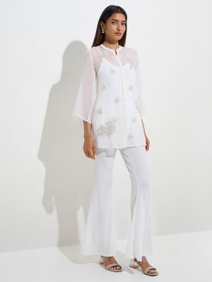 Vark White Floral Embellished Tunic with Inner