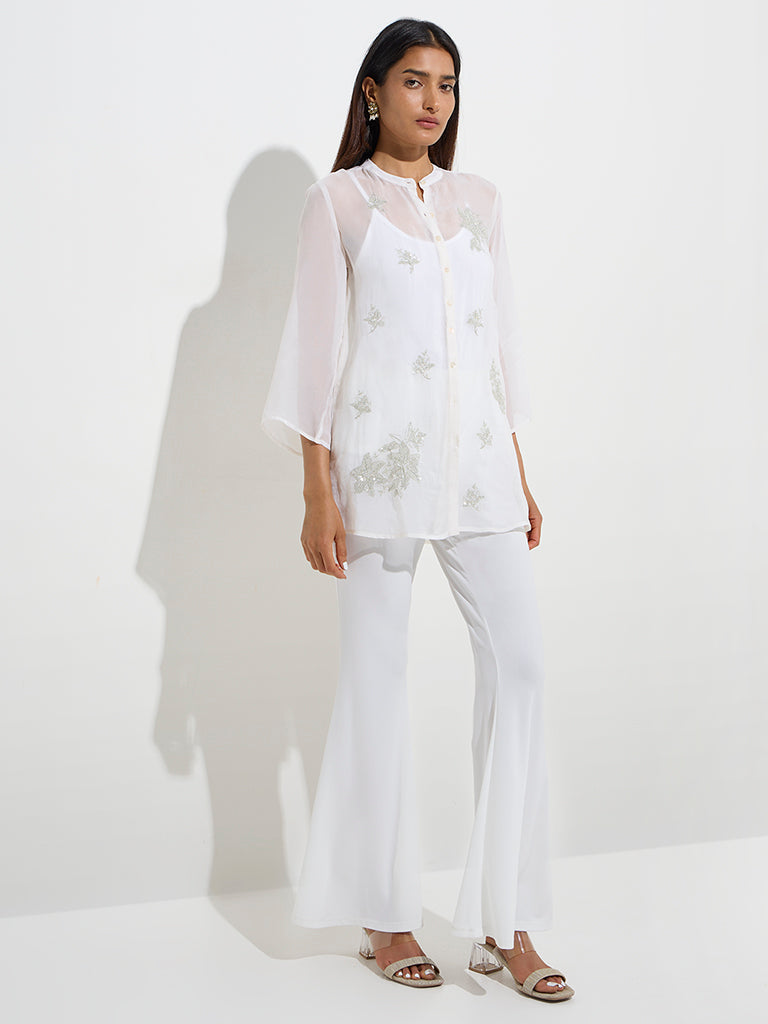 Vark White Floral Embellished Tunic with Inner