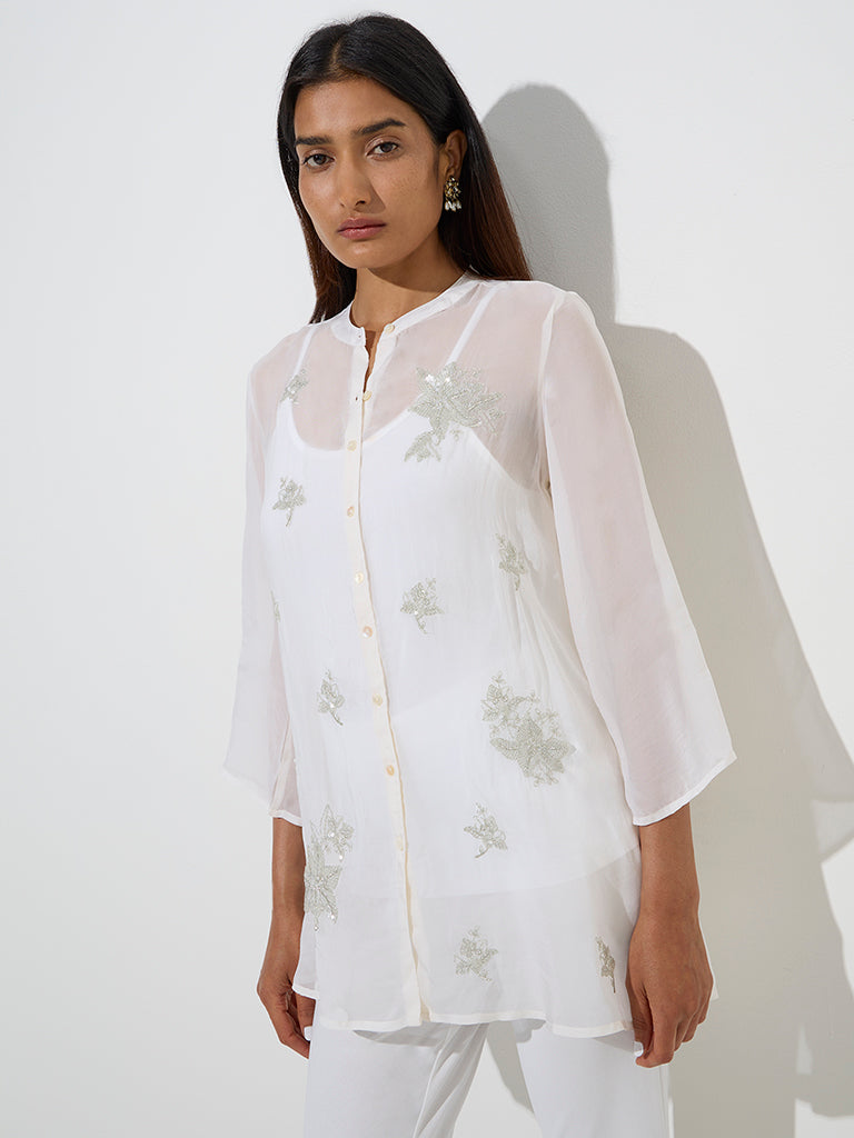 Vark White Floral Embellished Tunic with Inner - Image 2