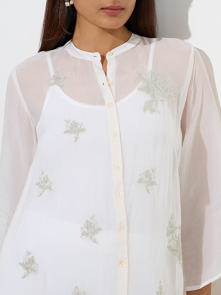 Vark White Floral Embellished Tunic with Inner - Image 3