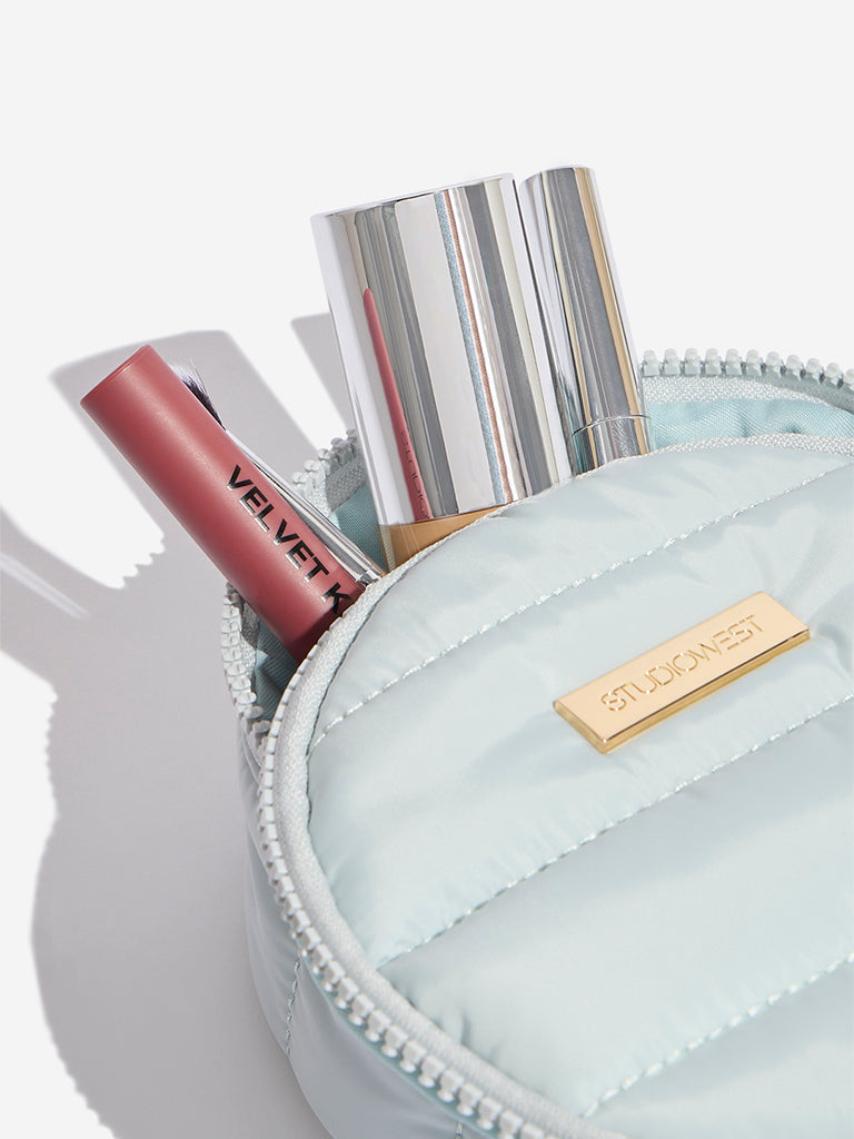 Studiowest Blue Quilted Round Makeup Pouch - Image 3