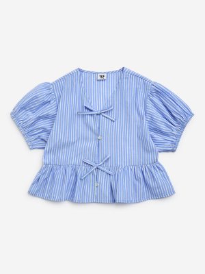 Y&F Kids Blue Stripe Printed Cotton-Blend Top