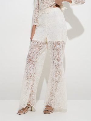Vark Off-White Lace-Detailed Pants