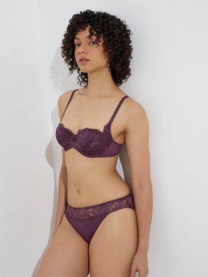 Wunderlove Plum Lace-Detailed Underwired Balconette Bra