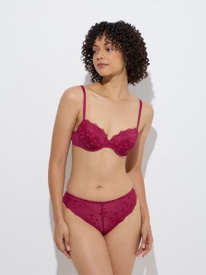 Wunderlove Maroon Lace-Detailed Underwired Bra