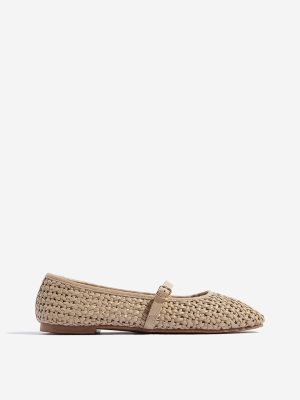 LUNA BLU Beige Woven-Textured Mary Jane Shoes