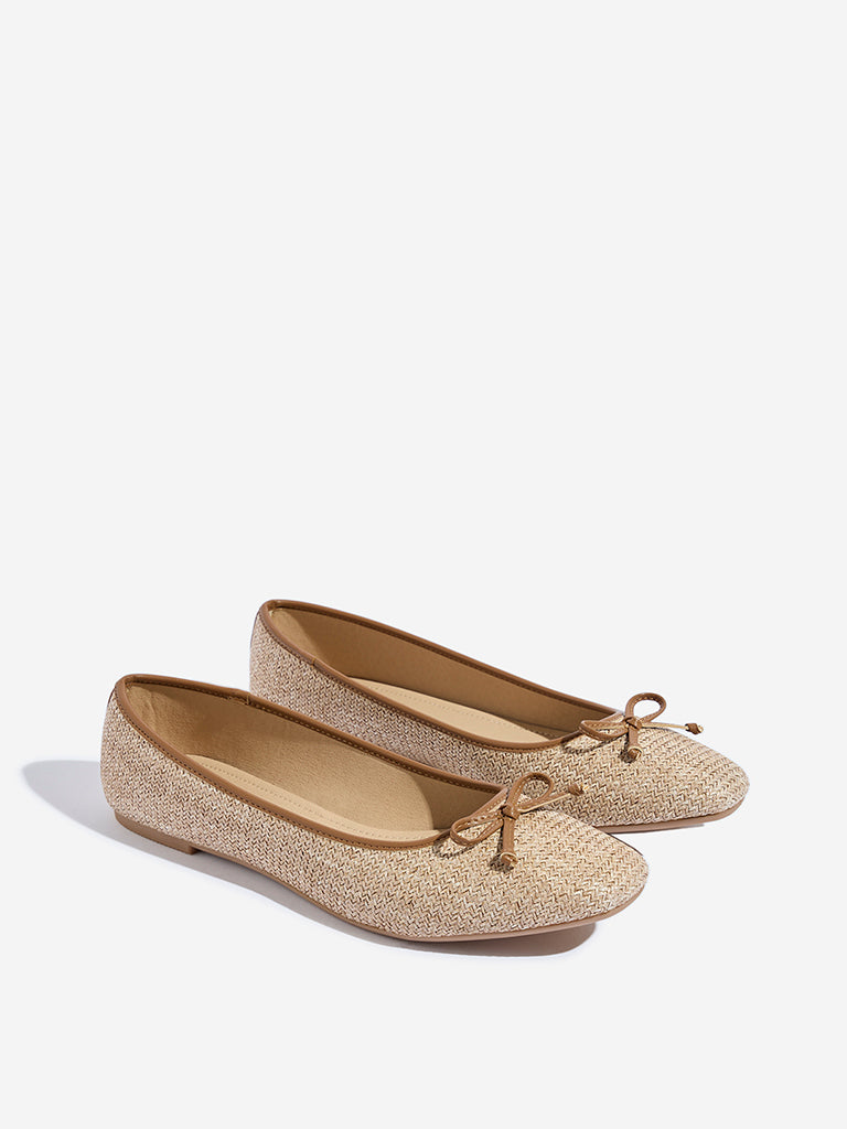 LUNA BLU Beige Raffia Bow-Detailed Ballerina - Image 2