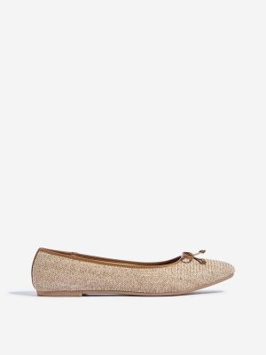 LUNA BLU Beige Raffia Bow-Detailed Ballerina