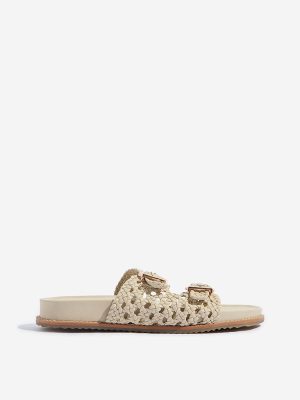 LUNA BLU Ivory Rattan Woven Comfort Sandals