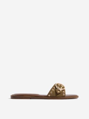 LUNA BLU Olive Stud-Detailed Buckled Slides