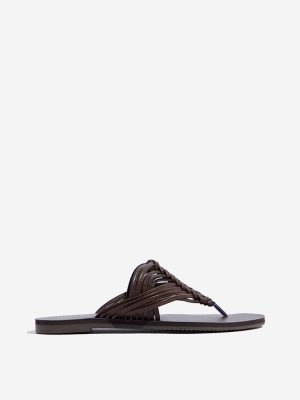 LUNA BLU Dark Brown Woven Thong-Strap Sandals