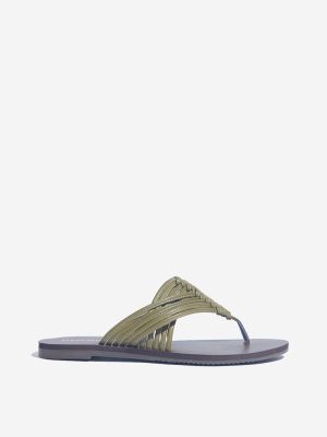 LUNA BLU Olive Woven Thong-Strap Sandals