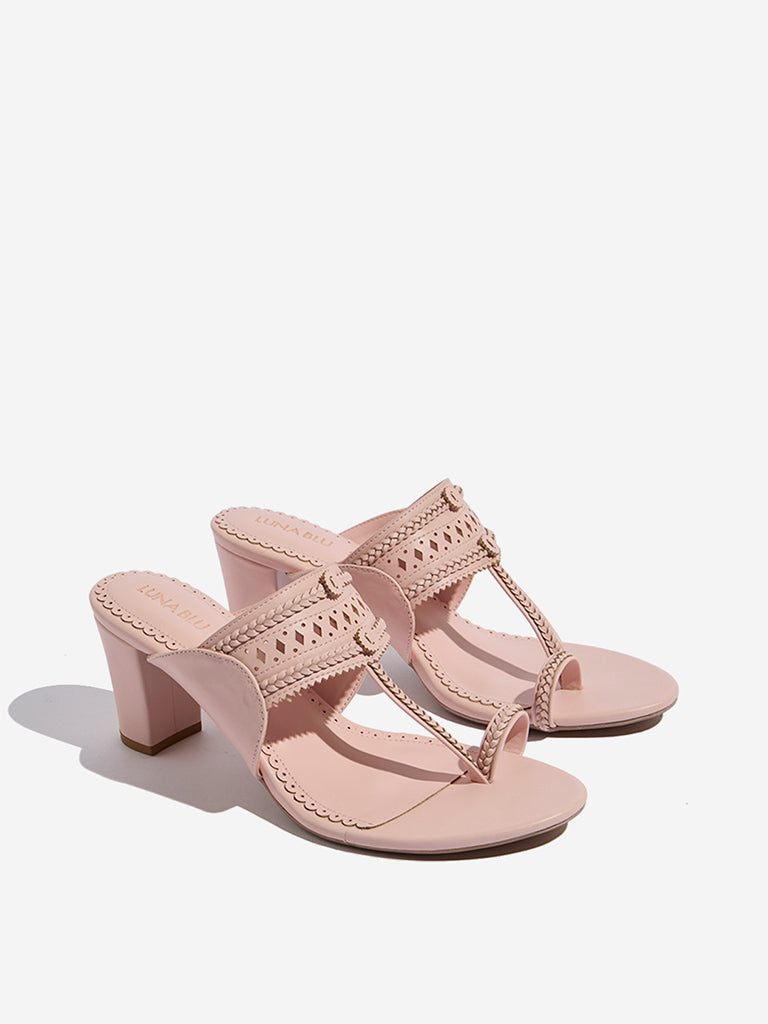 LUNA BLU Light Pink Kolhapuri Block-Heel Sandals - Image 2