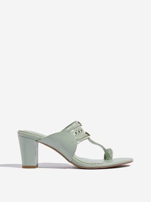 LUNA BLU Mint Kolhapuri Block-Heel Sandals