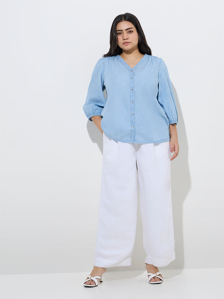 Gia Light Blue Denim Blouse - Image 3