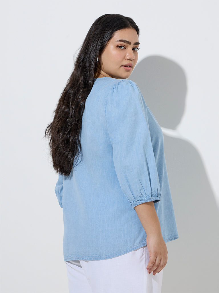Gia Light Blue Denim Blouse - Image 4