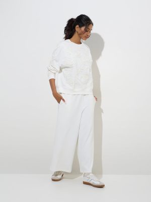 LOV White Solid High-Rise Trousers