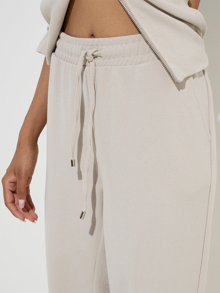 LOV Beige Solid High-Rise Joggers - Image 4