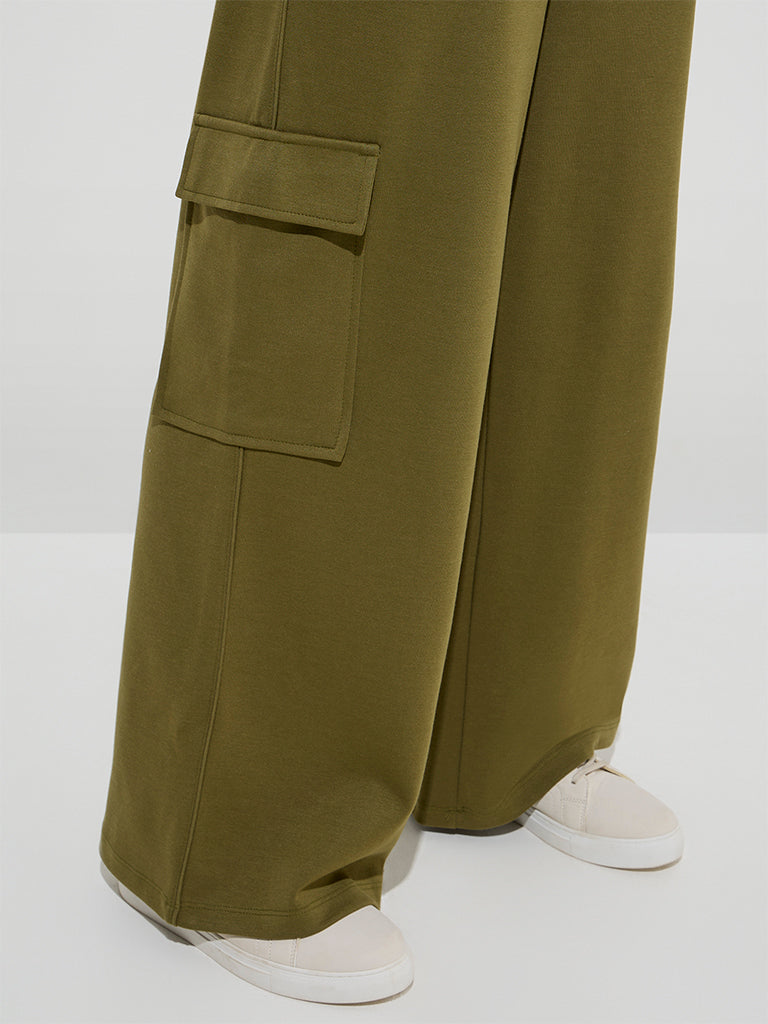 LOV Olive Cargo-Style Mid-Rise Cotton-Blend Track Pants - Image 2