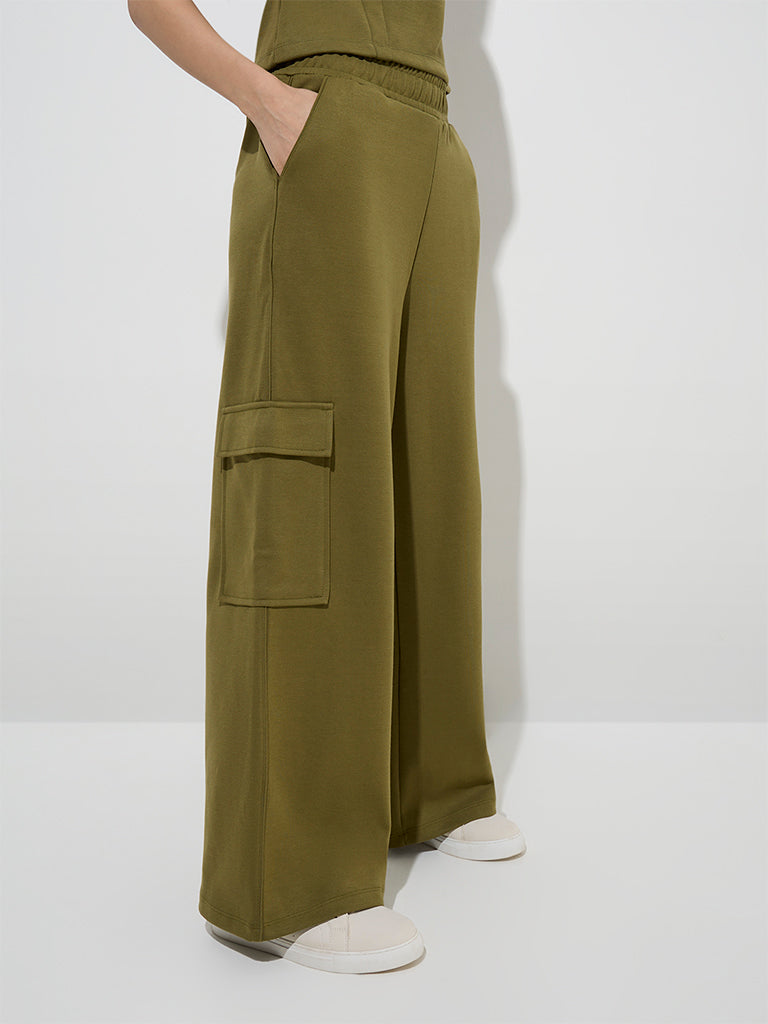 LOV Olive Cargo-Style Mid-Rise Cotton-Blend Track Pants - Image 3