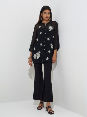 Vark Black Floral Embellished Tunic with Inner