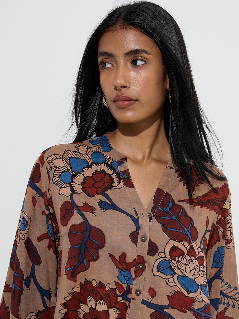 Utsa Beige Floral Printed Tunic - Image 2