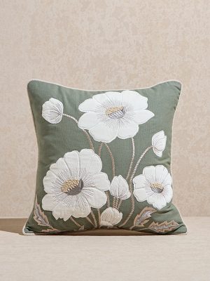 Westside Home Sage Floral Embroidered Cushion Cover
