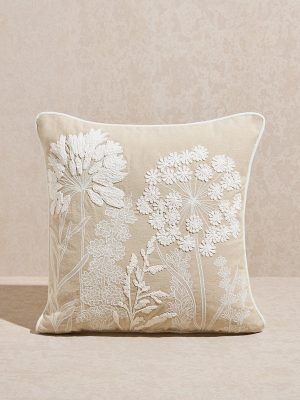 Westside Home Beige Toile Embroidered Cushion Cover
