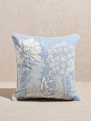 Westside Home Dusty Blue Toile Embroidered Cushion Cover