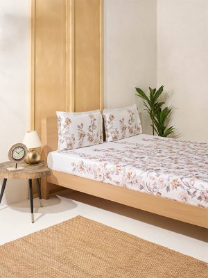 Westside Home Beige Floral Design King Bed Flat Sheet and Pillowcase Set