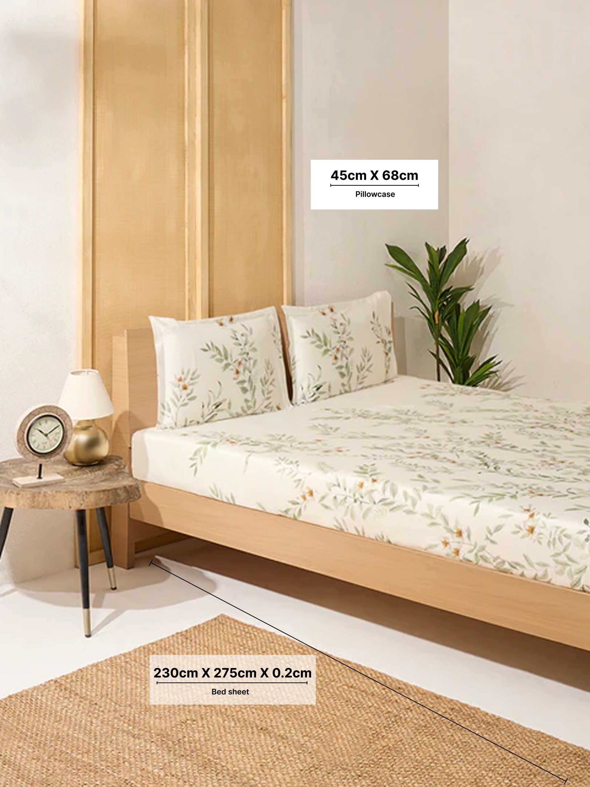 Westside Home Green Foliage Design Queen Bed Flat Sheet and Pillowcase Set - Image 4